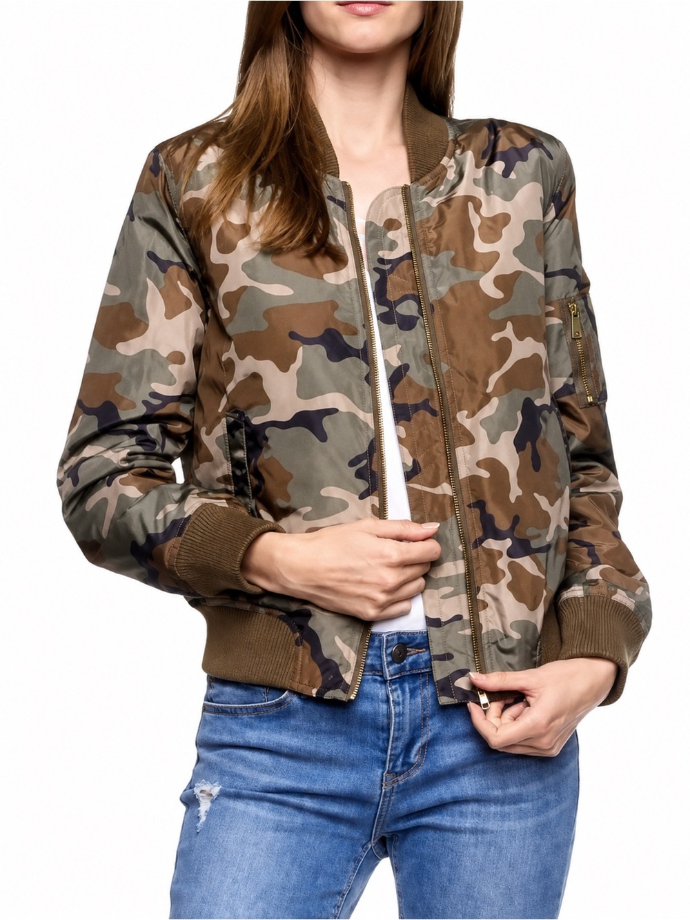 Love Tree Camo Bomber Jacket Women’s Small Utility Zip Lightweight